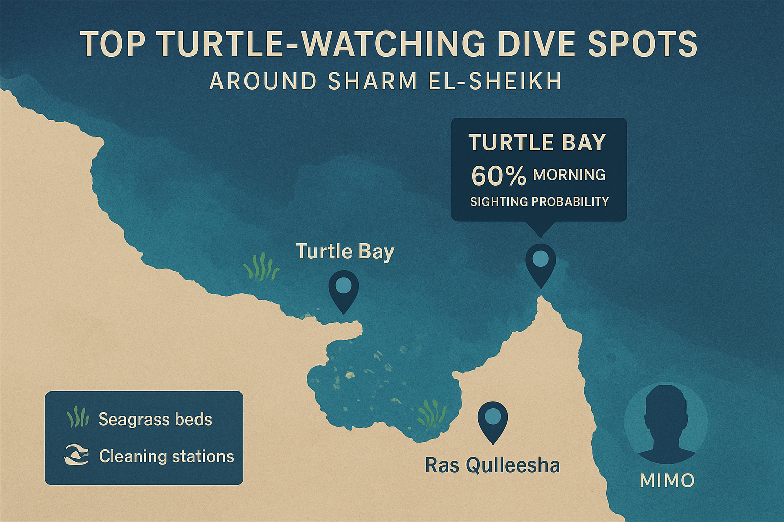 Schildkröte in Turtle Bay mit Seegraswiese