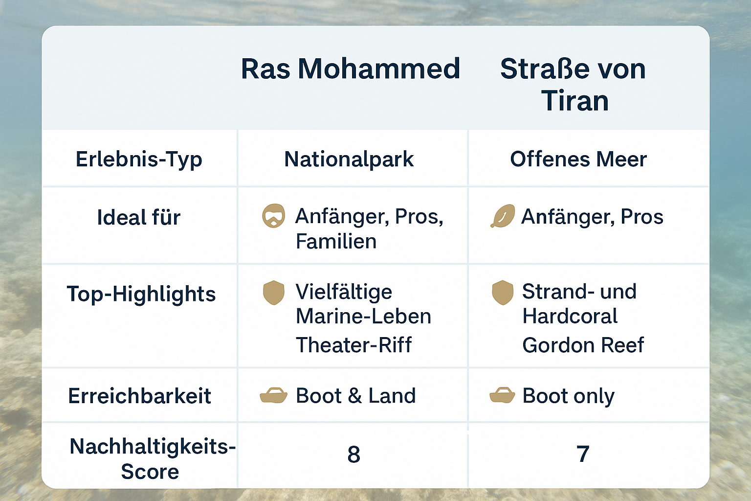 Entdecken Sie die Highlights des Abenteuer Tiran mit farbenrauem Meeresleben.