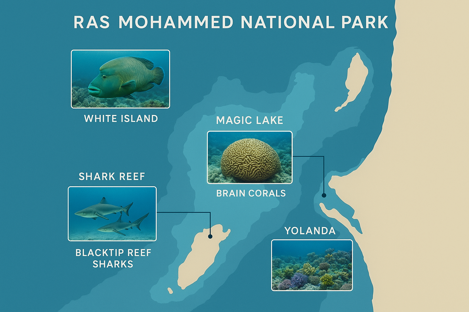 Entdecken Sie die Highlights des Ras Mohammed Nationalparks mit unseren präzisen Spot-Karten und wissenschaftlich fundierten Fakten.